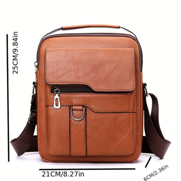 Multi-Functional Men's Black PU Leather Satchel – Adjustable Strap, Business-Ready Multi-Compartment Shoulder Bag